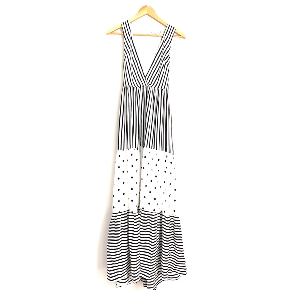 EXPRESS ROCKY BARNES STRIPED AND POLKA DOT TIE WRAP DRESS